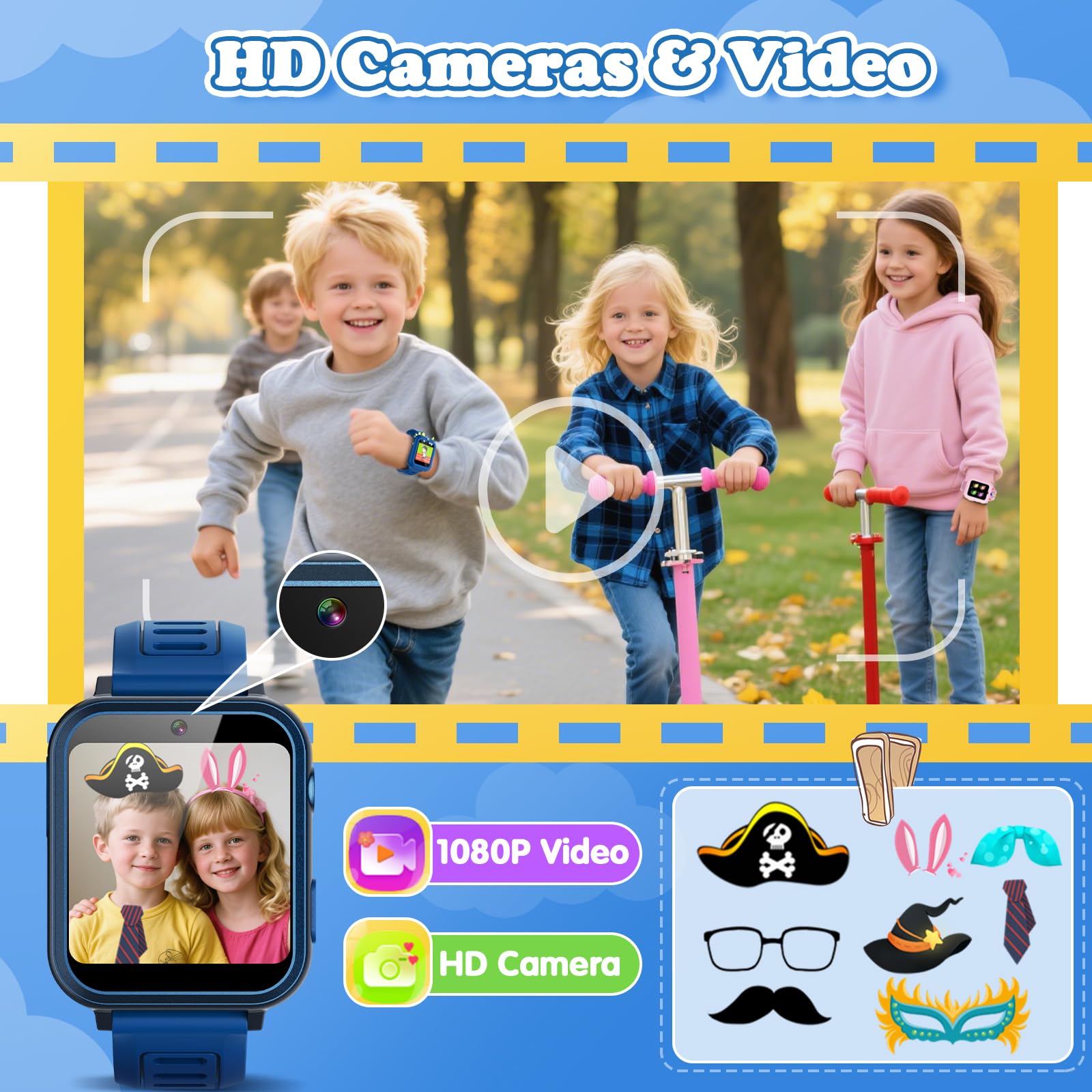 Sedzofan Kids Watch HD camera captures memories with friends.