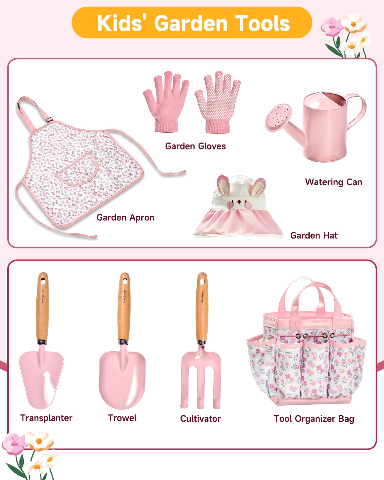Seedypop gardening apron protecting clothes during planting activities.
