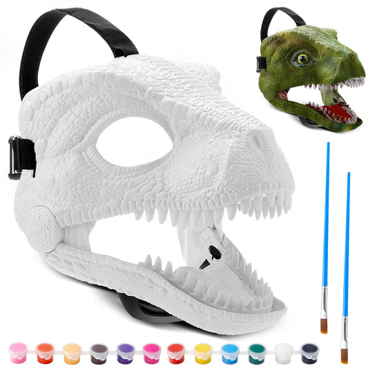 Seenelling dino mask front view ready for painting and play.