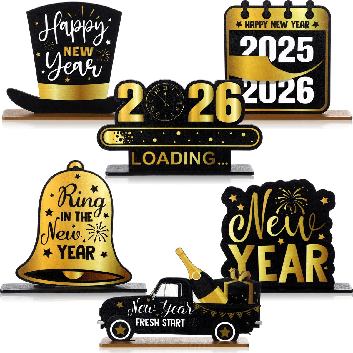 Seenelling six wooden New Year centerpieces for festive dining tables