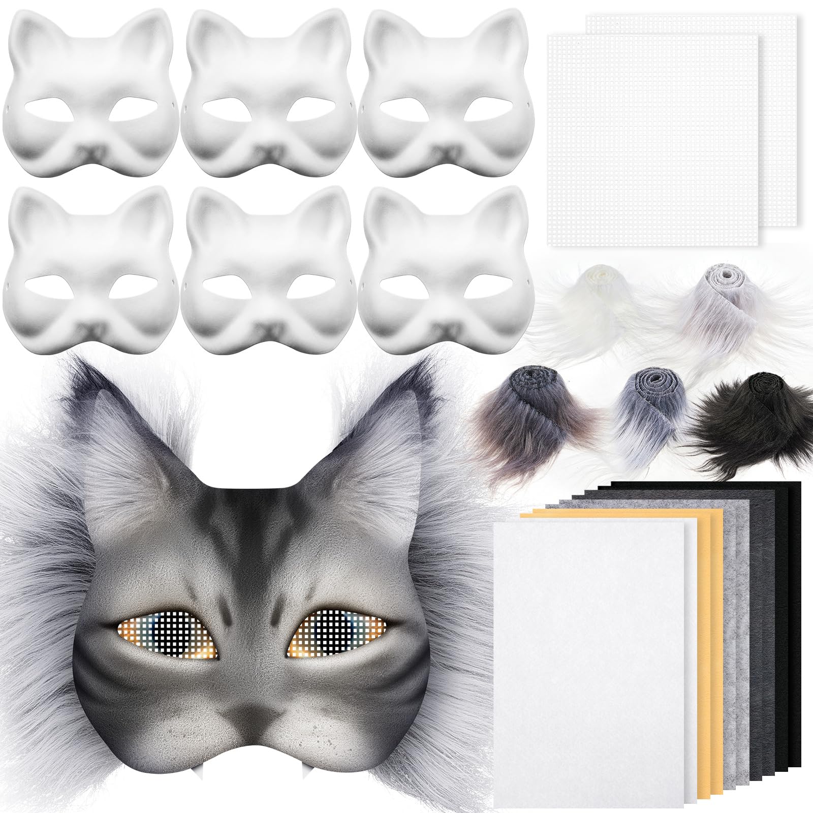 Seenelling therian mask kit with grey blank cat mask for customization and cosplay.