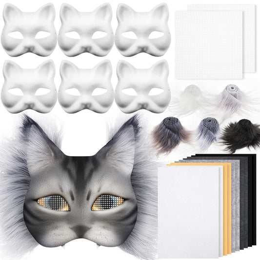 Seenelling therian mask kit with grey blank cat mask for customization and cosplay.