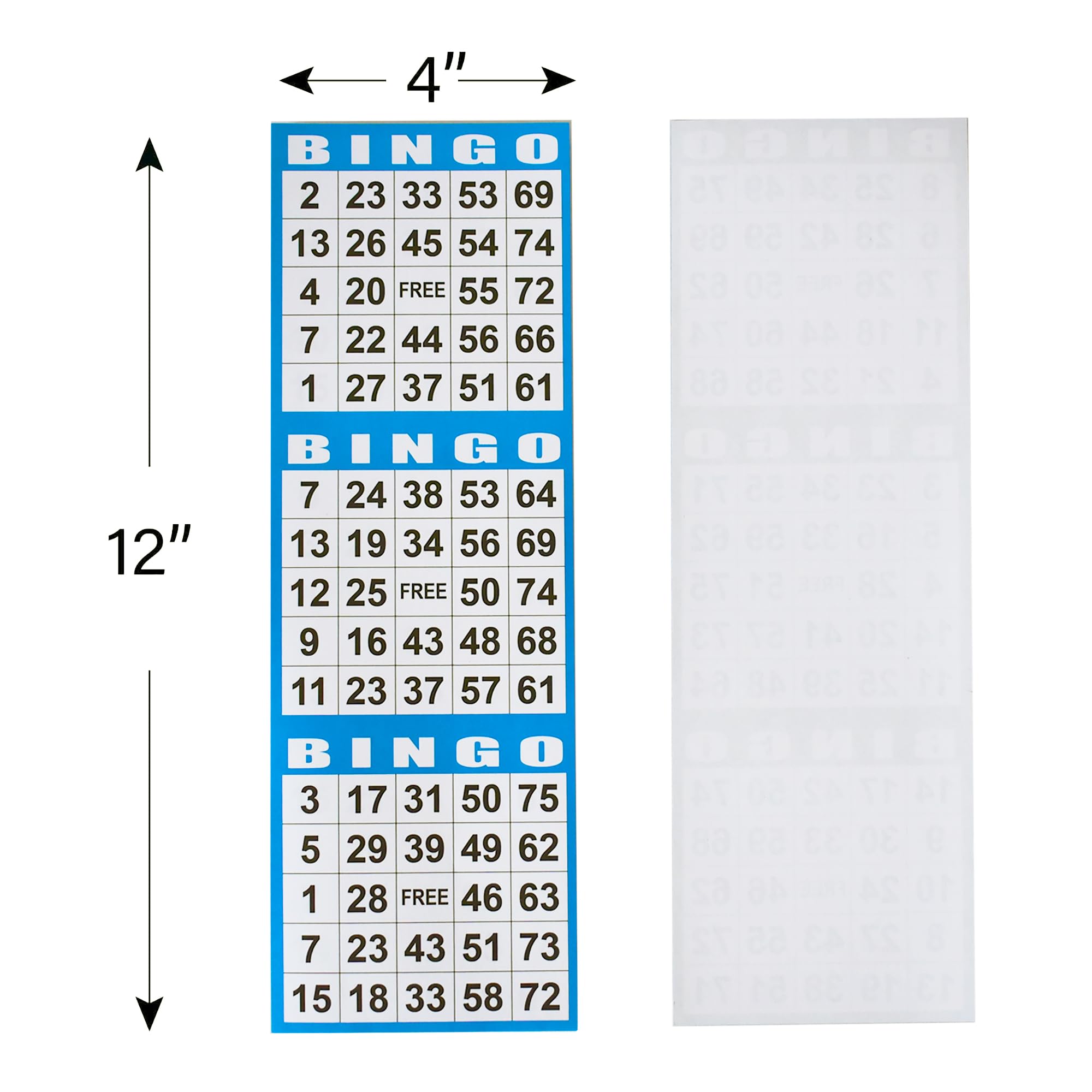 SEETOOOGAMES bingo cards close-up, readable 4x12 inch cards