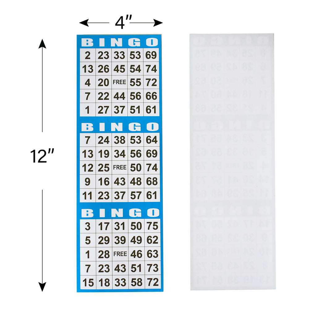 SEETOOOGAMES bingo cards close-up, readable 4x12 inch cards