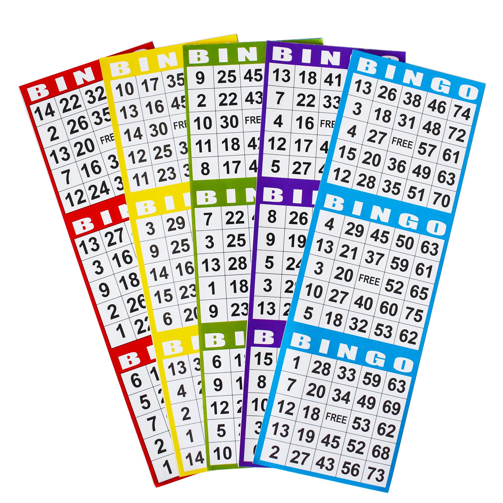 SEETOOOGAMES color-coded bingo books in blue, red, green, yellow, purple