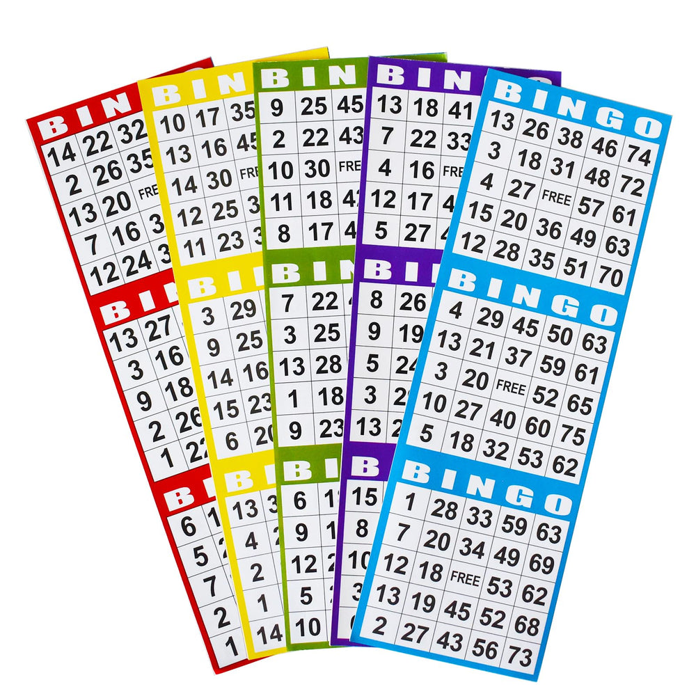 SEETOOOGAMES color-coded bingo books in blue, red, green, yellow, purple