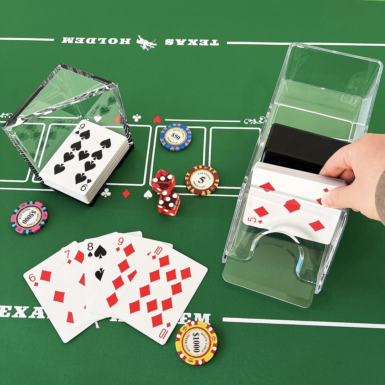 SEETOOOGAMES home casino night setup with durable dealer shoe.