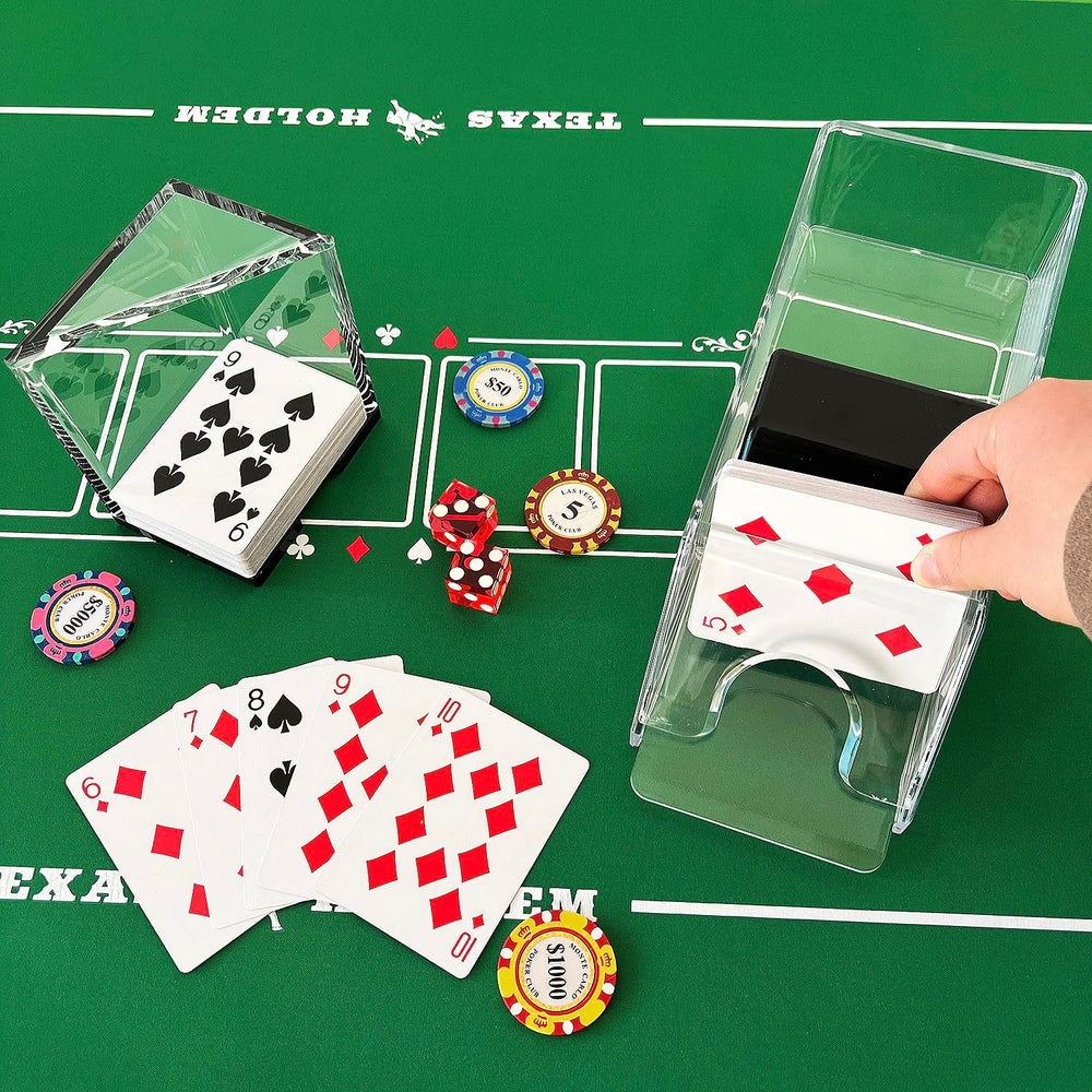 SEETOOOGAMES home casino night setup with durable dealer shoe.