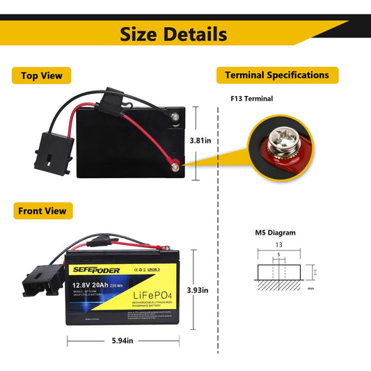SEFEPODER lifepo4 12V 20Ah battery provides reliable power for kids' ride-ons