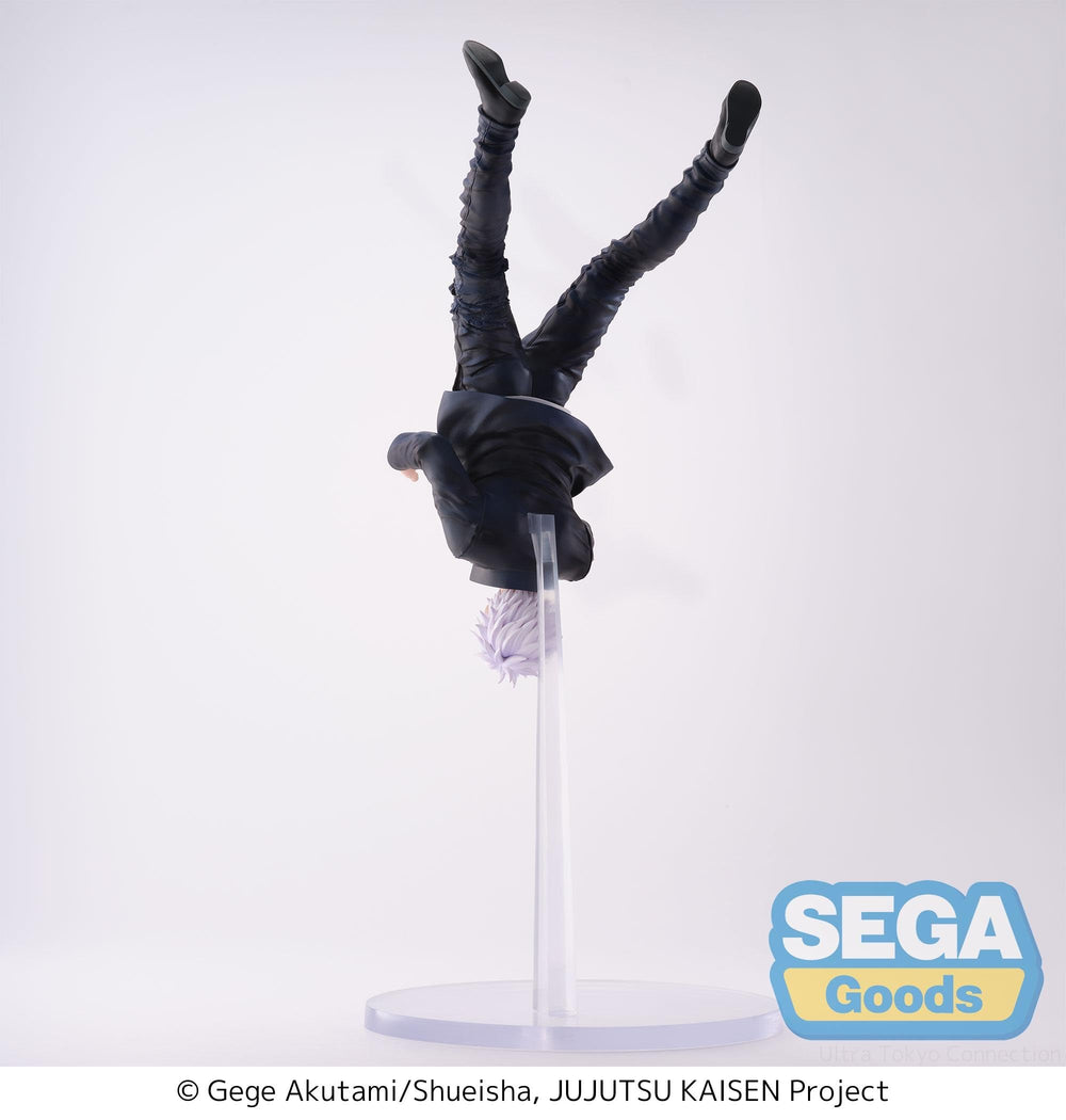 SEGA Satoru Gojo figure dynamic pose enhances action oriented shelf setup.