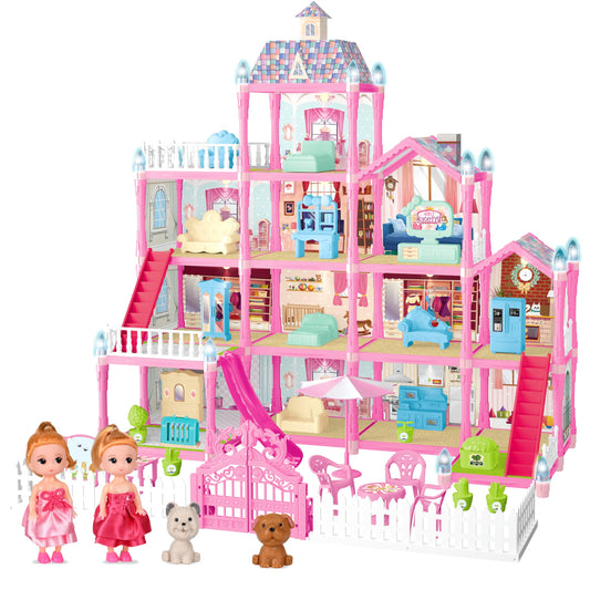 Seifar doll house pink exterior with LED lights for magical playtime.
