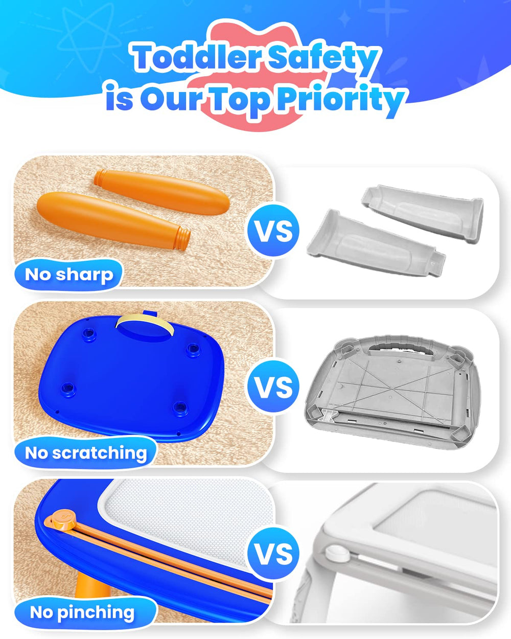 Seimome detachable board legs provide stability and safe play for toddlers.