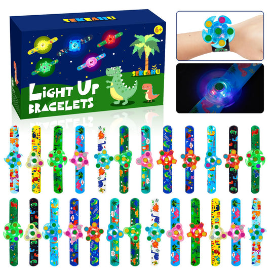SEKEAHU dinosaur glow bracelets illuminate kids' Halloween outfits.