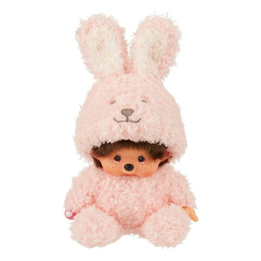 Sekiguchi 245758 Fluffy Animaru Monchhichi rabbit plush with pacifier, ideal for comforting playtime.