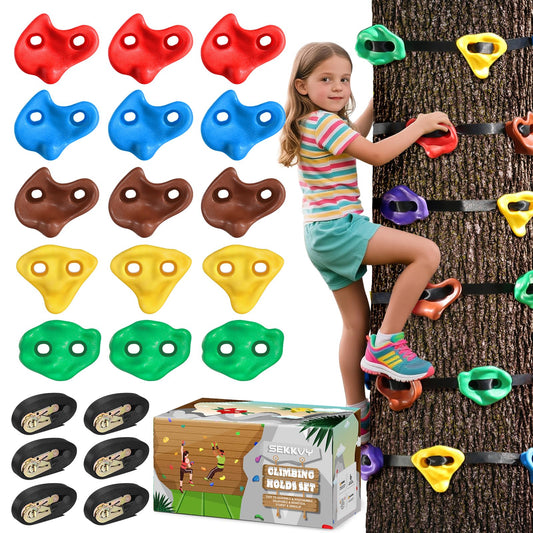 SEKKVY 15-piece climbing holds for a secure backyard tree climb.