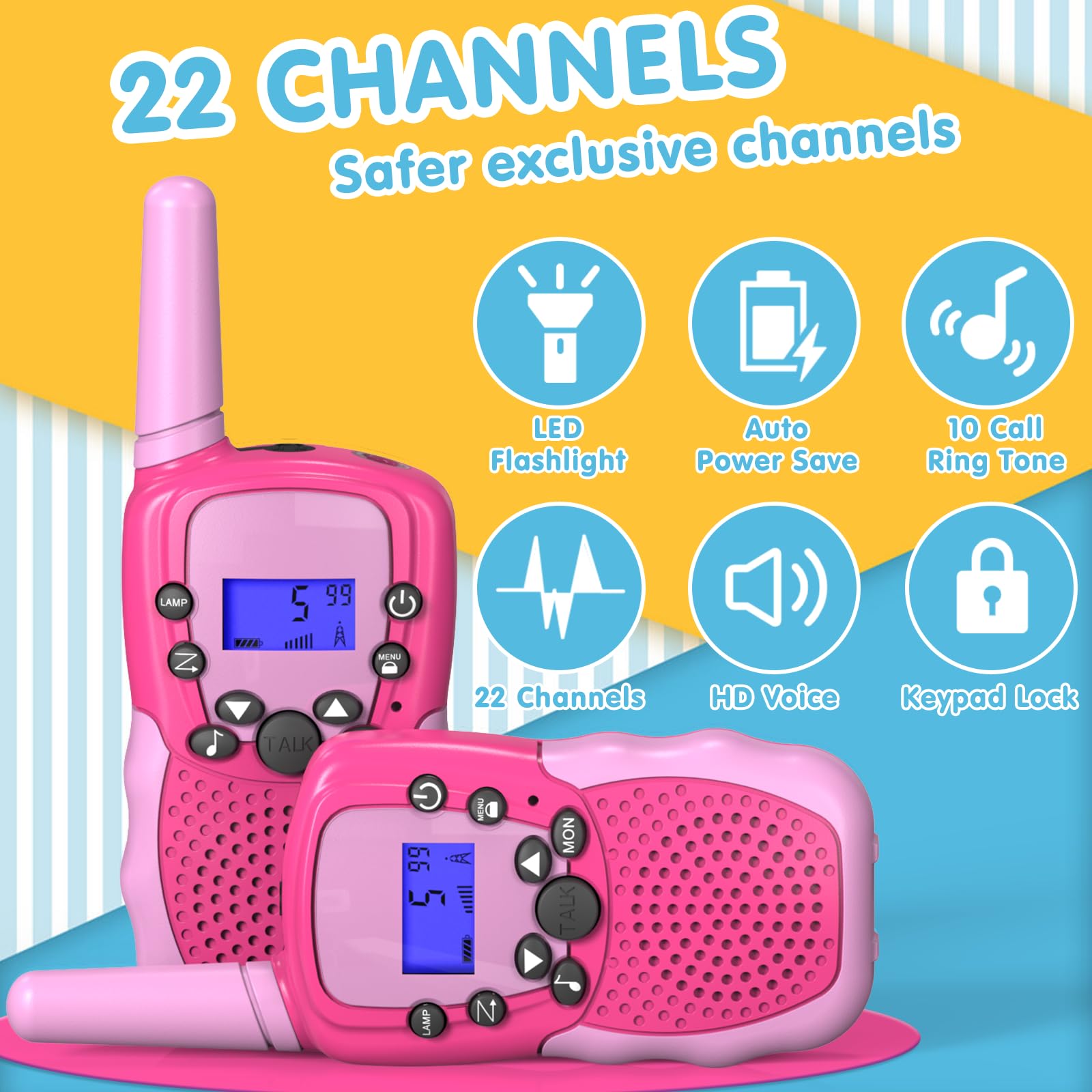 Selieve walkie talkie kids backlit LCD improves night visibility