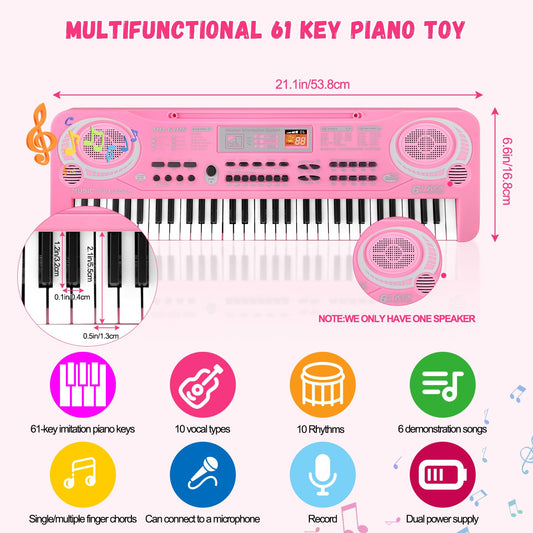 Semart Keyboard Piano 61-key side view, portable design ready for playtime anywhere.