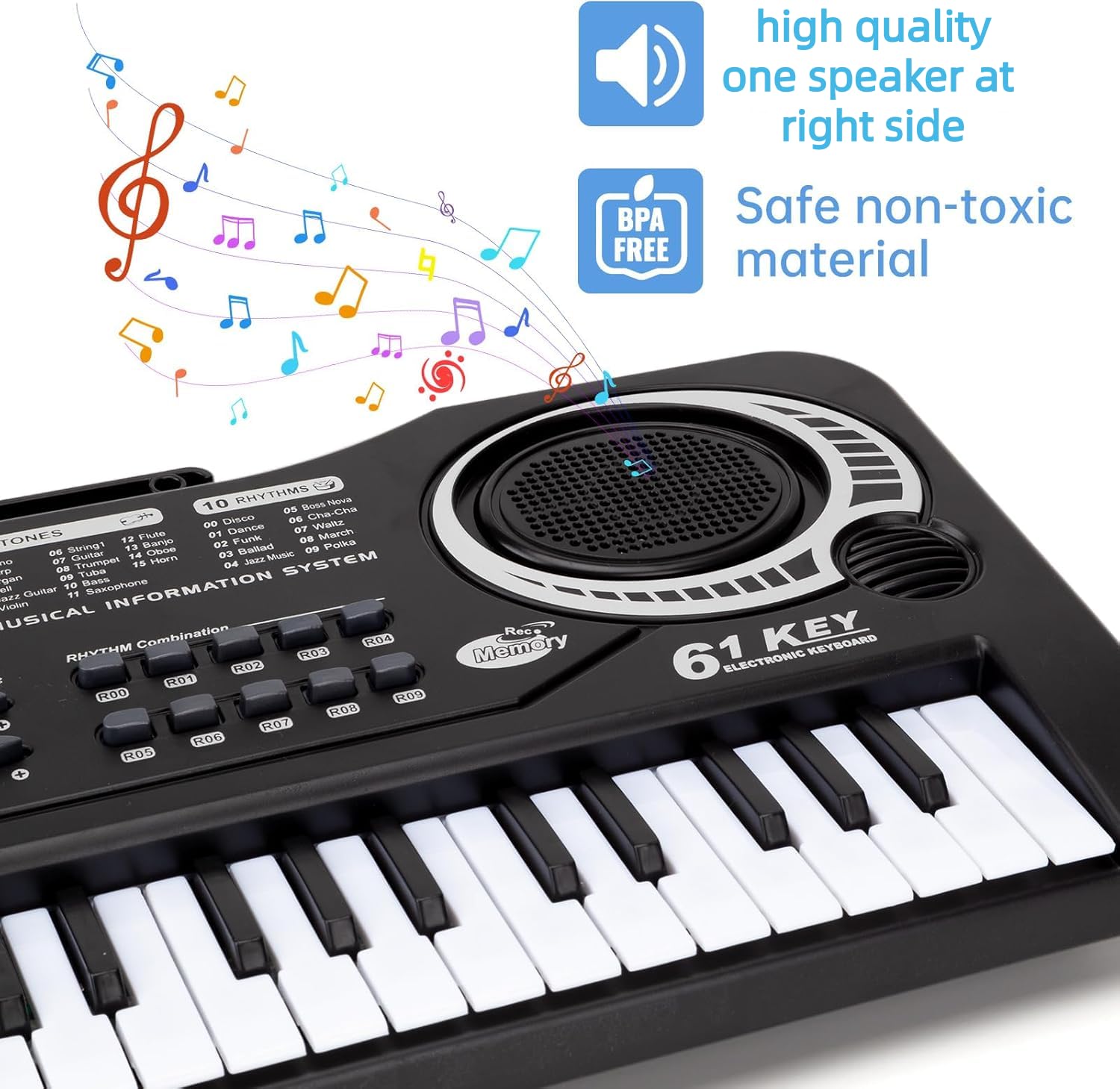 Semart Keyboard Piano supports battery and DC power for plug-and-play use.
