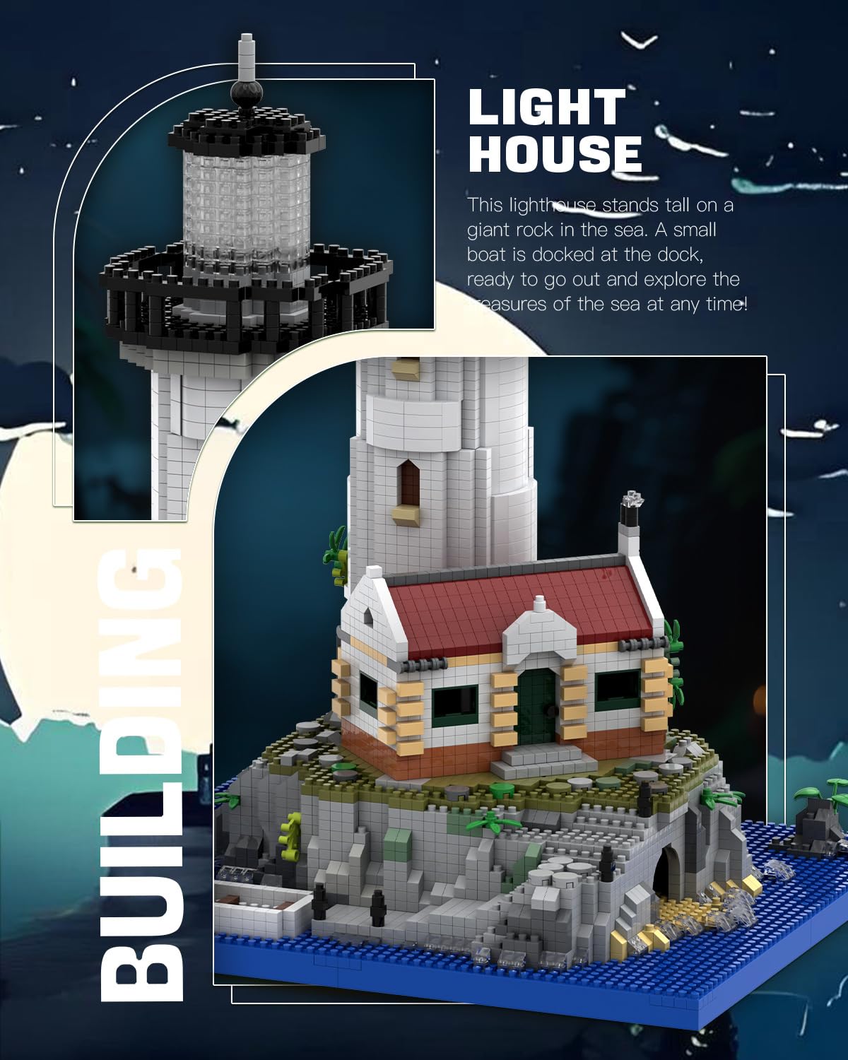 SEMKY Micro Mini Blocks Lighthouse assembly in progress shot.