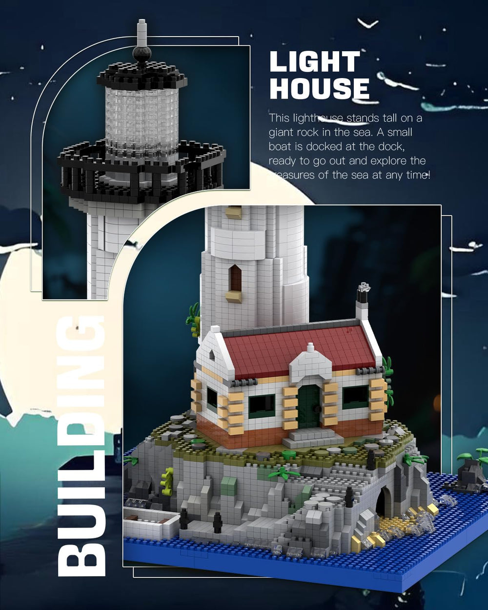 SEMKY Micro Mini Blocks Lighthouse assembly in progress shot.