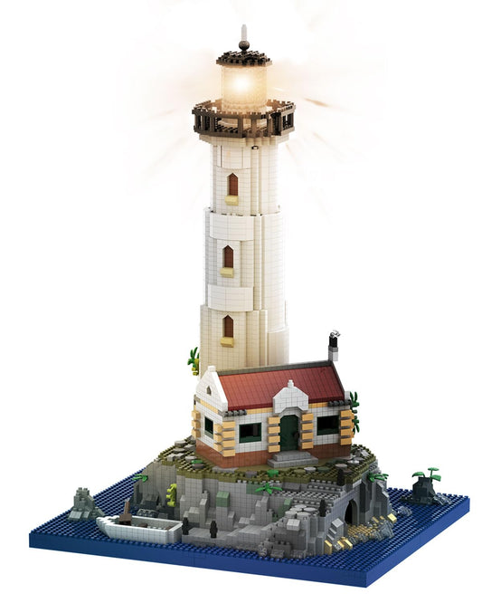 SEMKY Lighthouse front view with intricate brickwork for display.