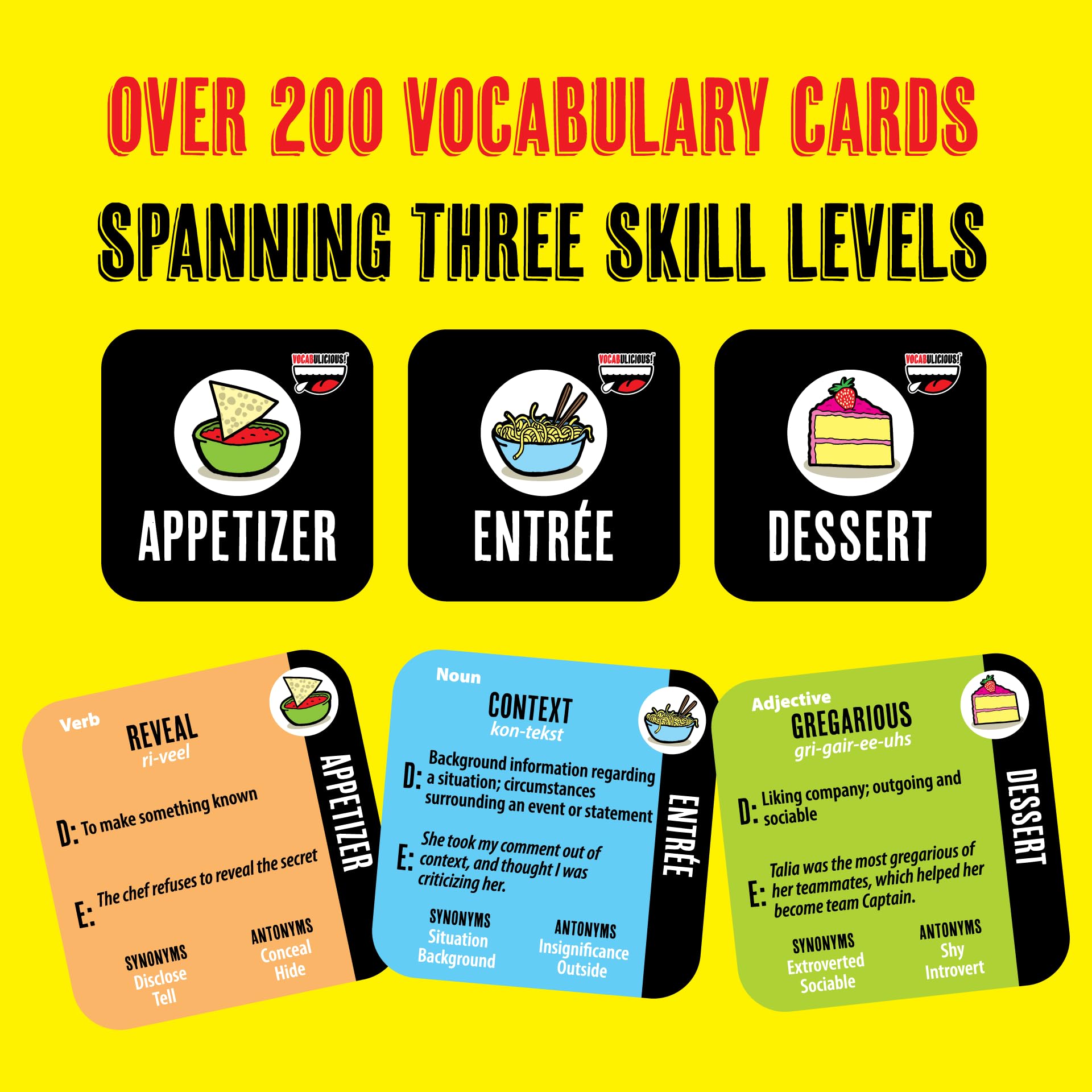 VOCABULICIOUS menu cards spark 48 conversation topics for kids and parents.