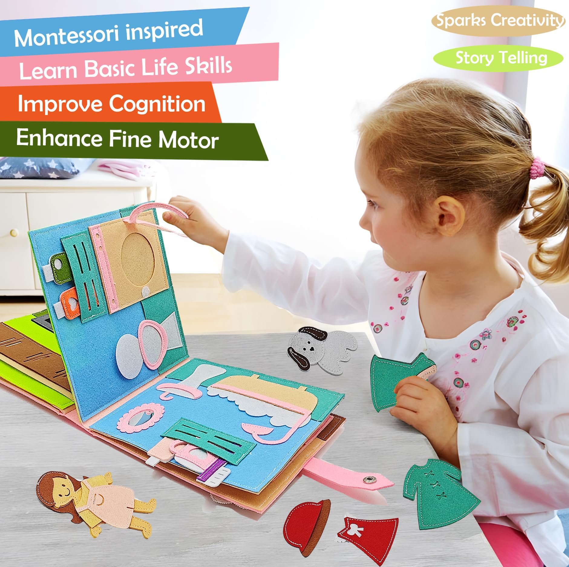 Sendhjurf Busy Book back pocket helps organize small pieces during play.