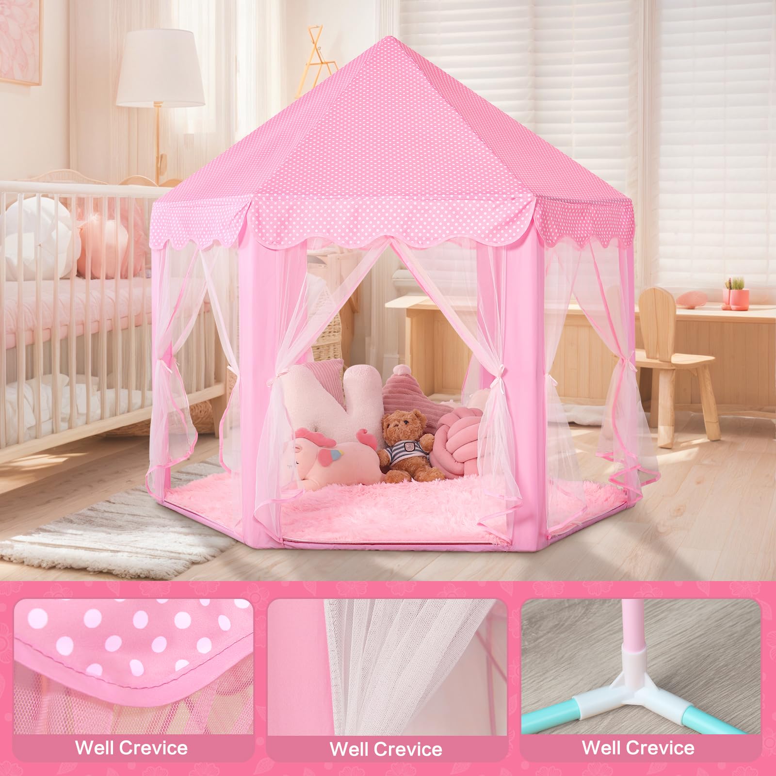 Senodeer Princess Tent child playing inside a princess space for imaginative fun.