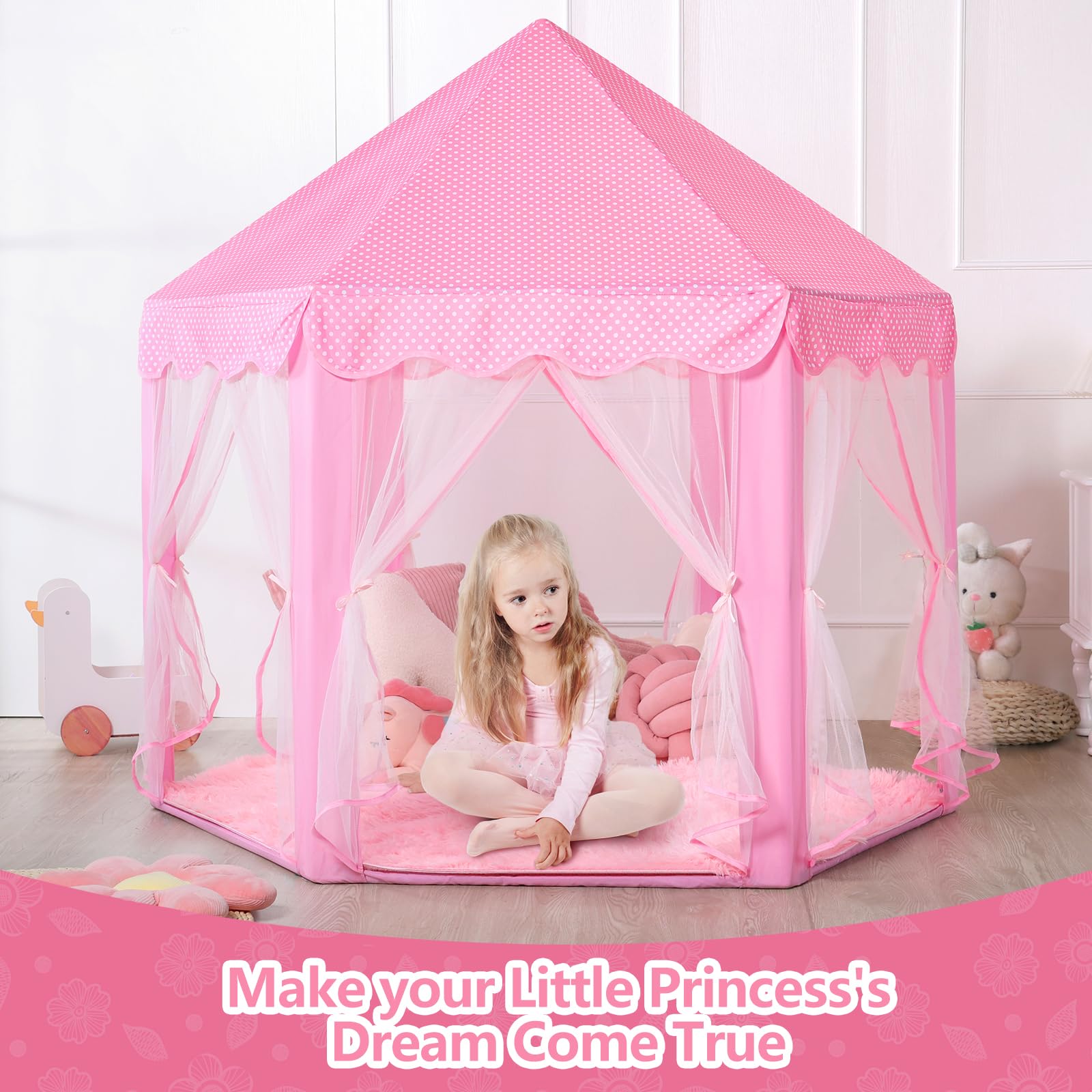 Senodeer Princess Tent dimensions 52 by 48 inches for comfortable play.