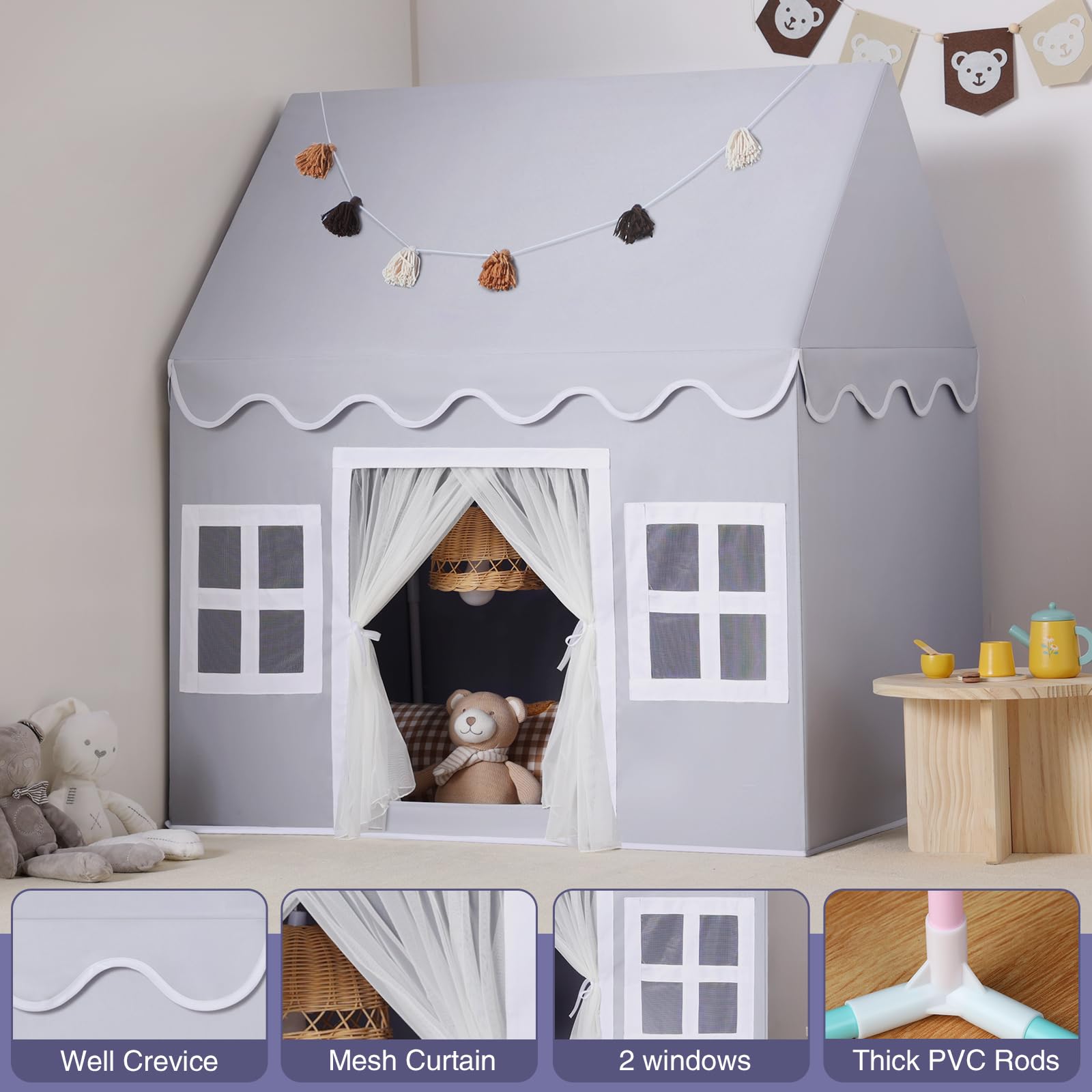 SENODEER play tent interior with soft mat for comfy crawling