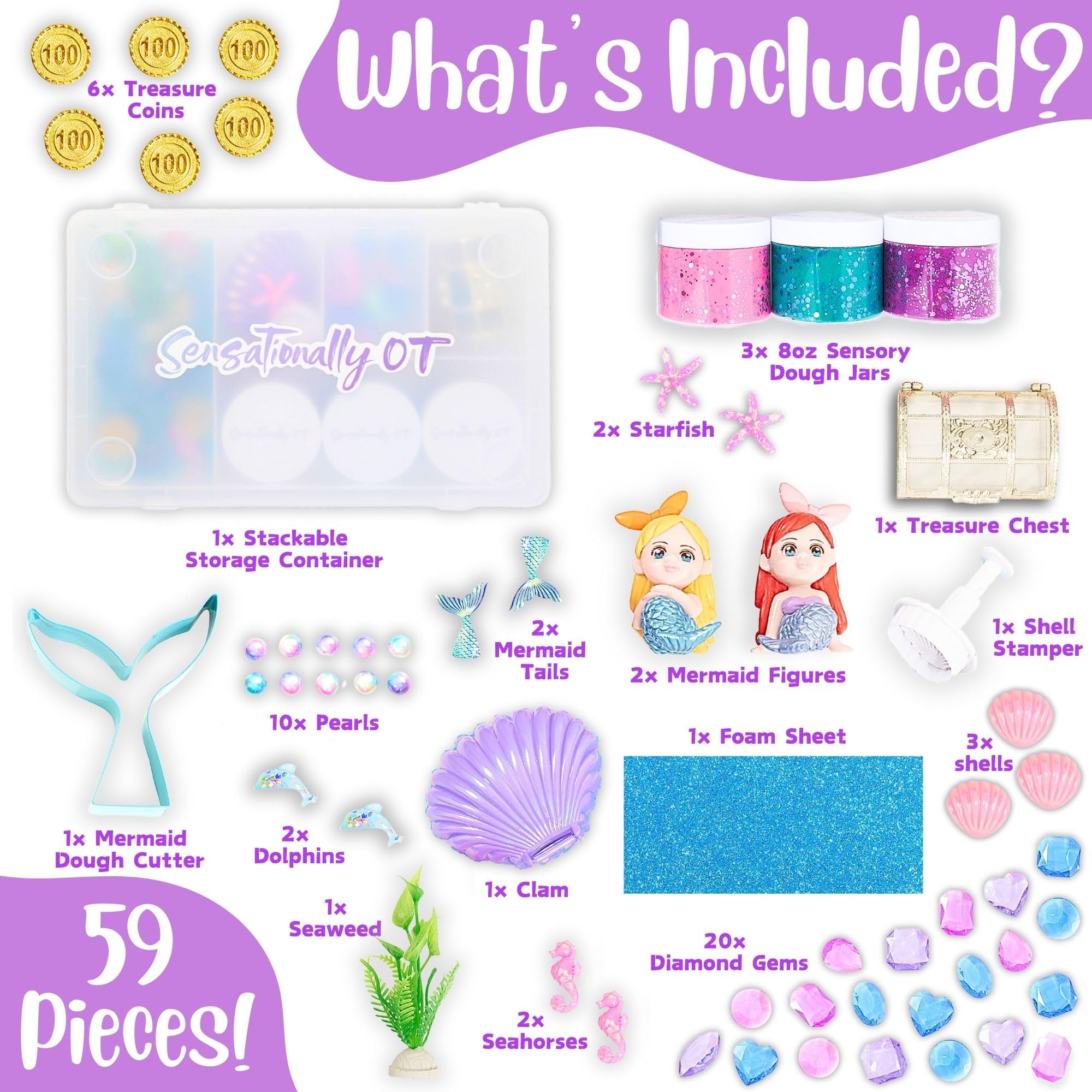 Mermaid Dough Kit pearls and coins enhance fine motor exploration with decorating play.