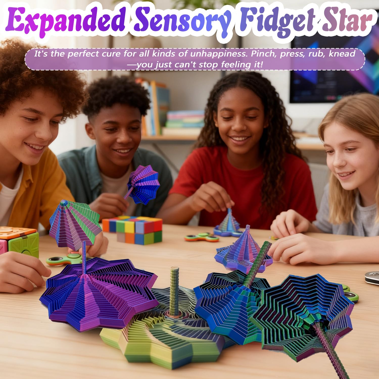 3D printed PLA toy balances textures with visual color changes on spins.