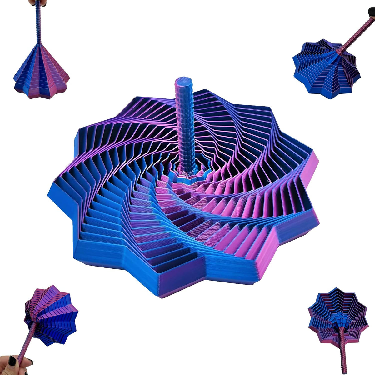 Sensory Fidget Star shows hexagonal spiral with purple gradient for tactile focus.