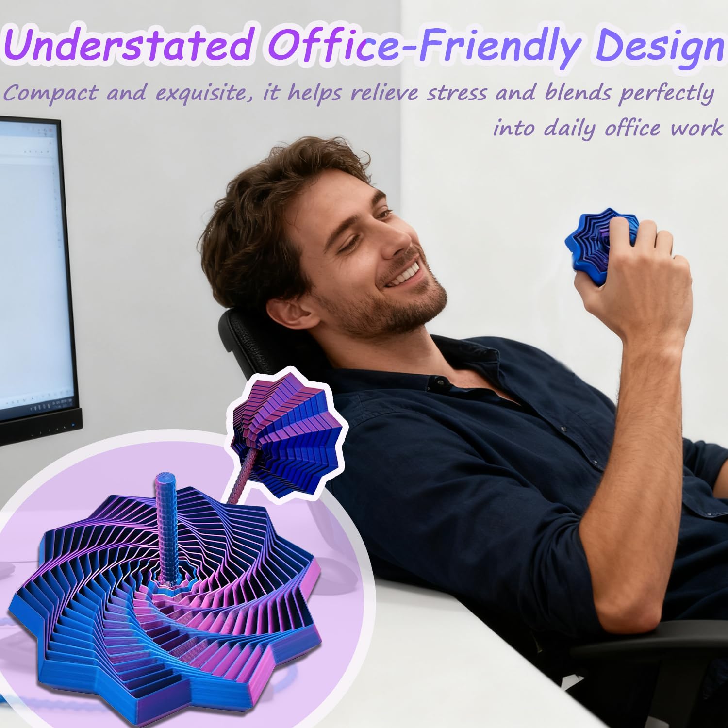 Fidget Star with honeycomb spiral and rotate action enhances desk focus and calm.