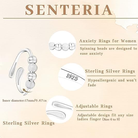 Senteria anxiety ring gift box with card and polishing cloth.