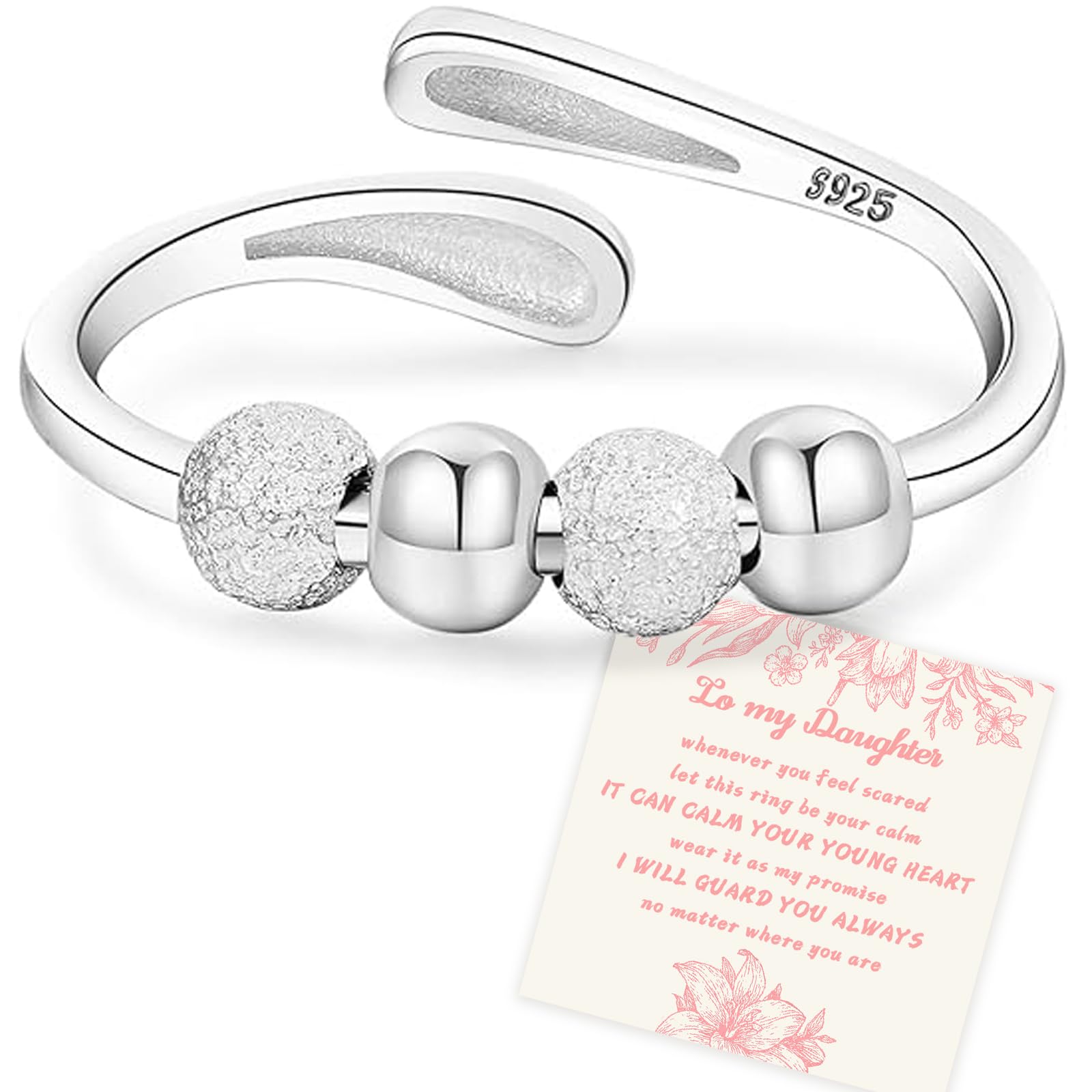 Senteria anxiety ring in sterling silver with beads, ideal for calming focus during work.