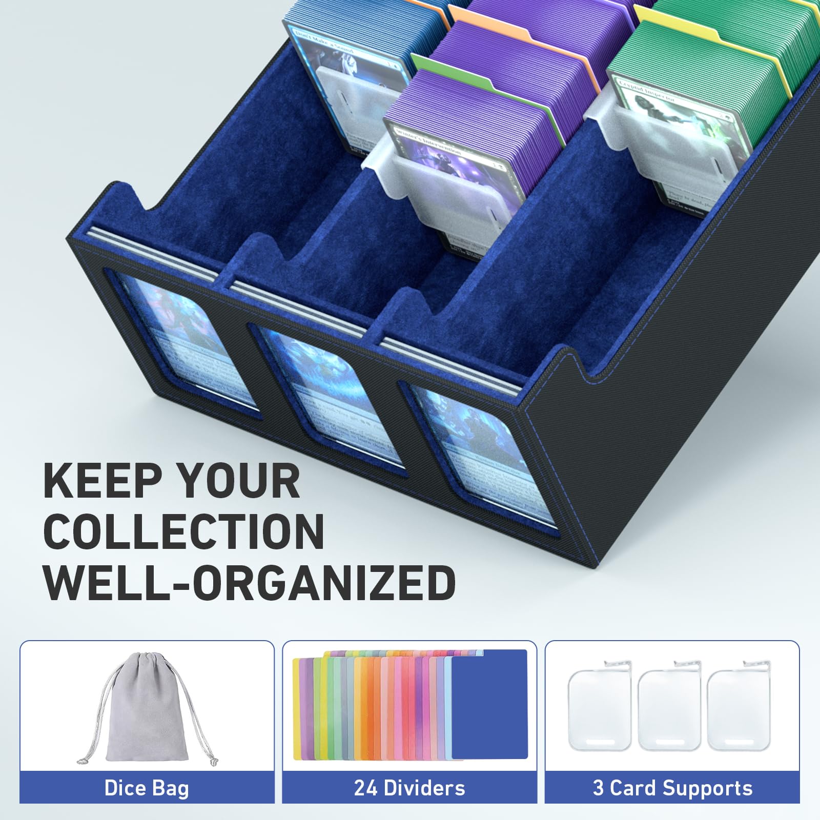 SENVINI dividers inserted, showcasing organized sections for card categories.