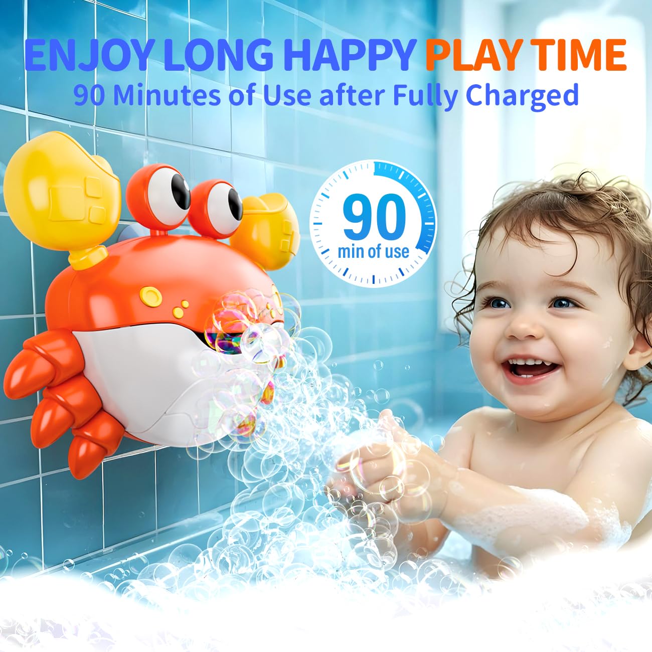 SEPHIX crab toy suction cups attach securely to tub wall during play.