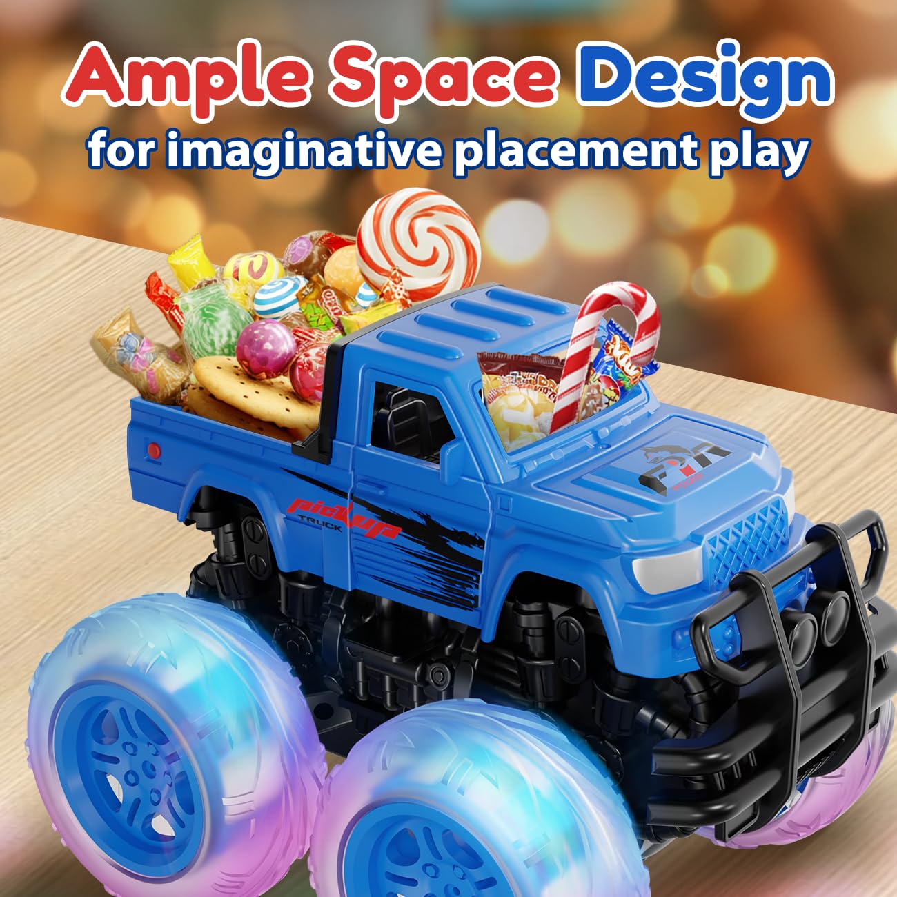 SEPHIX Monster Truck rubber tires provide traction on carpet and grass