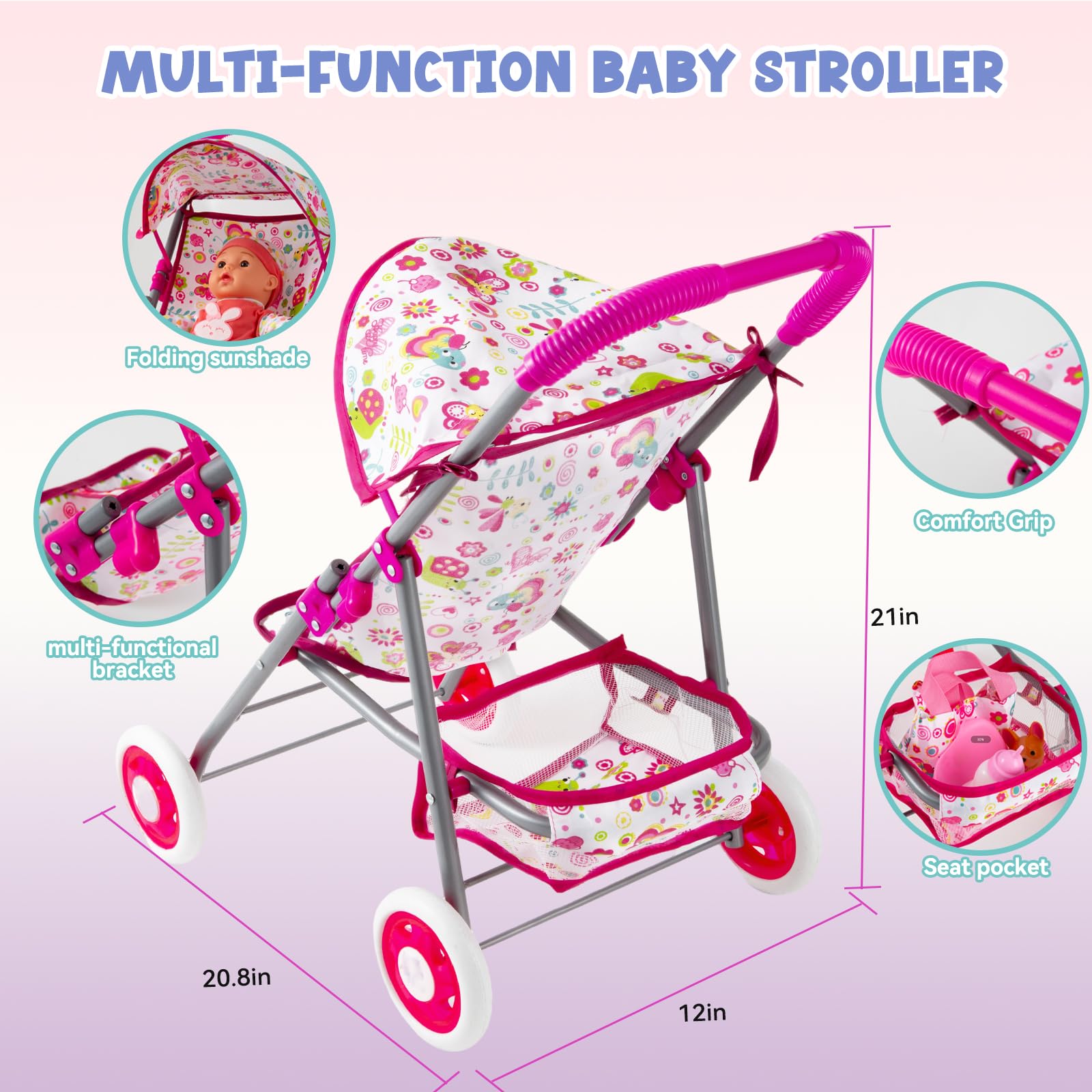 Seppacio baby doll stroller set — accessories pack for realistic pretend play.