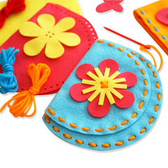 Serabeena square purse with felt flowers encourages creative design