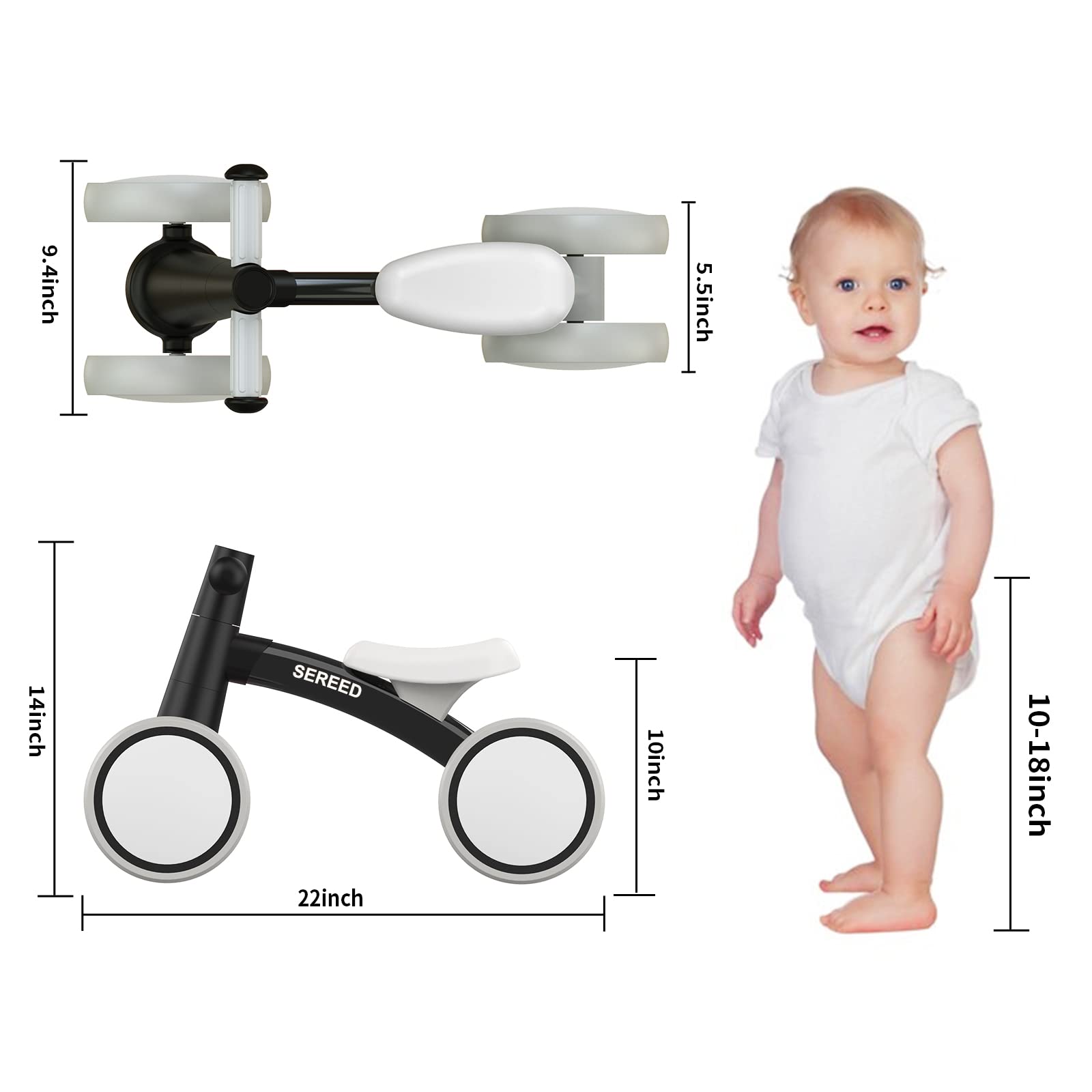 SEREED baby balance bike aluminum frame offers durable, lightweight learning.