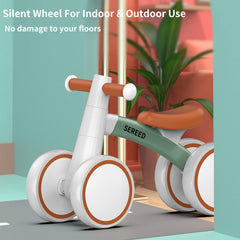 SEREED Baby Balance Bike green packaged image implies gift ready, unboxing excitement