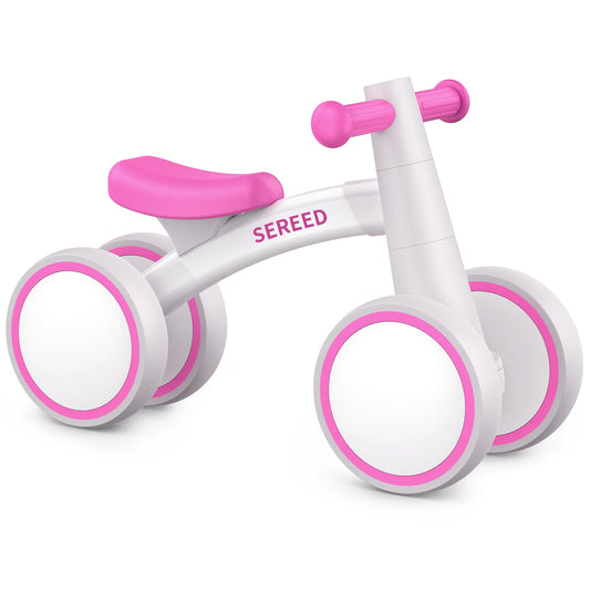 SEREED Rose baby balance bike side view shows safe four-wheel design for toddlers.