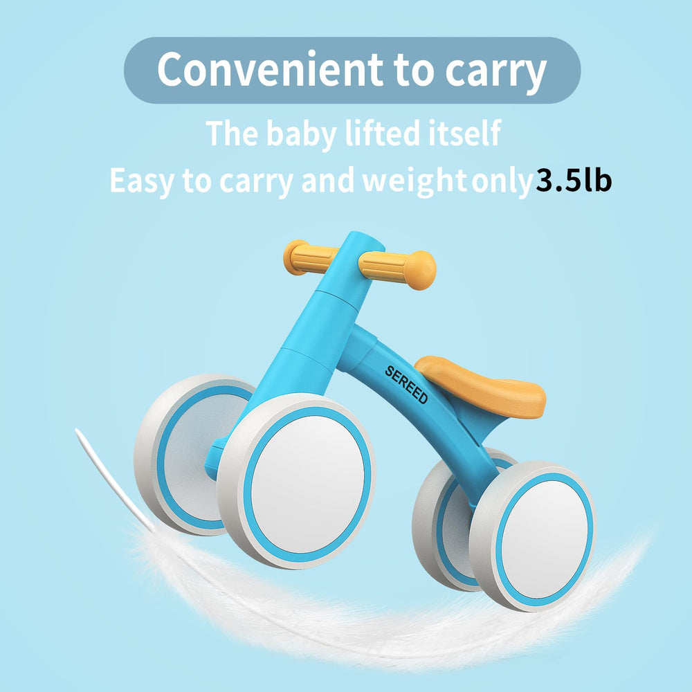 SEREED balance bike blue aluminum frame emphasizes durability