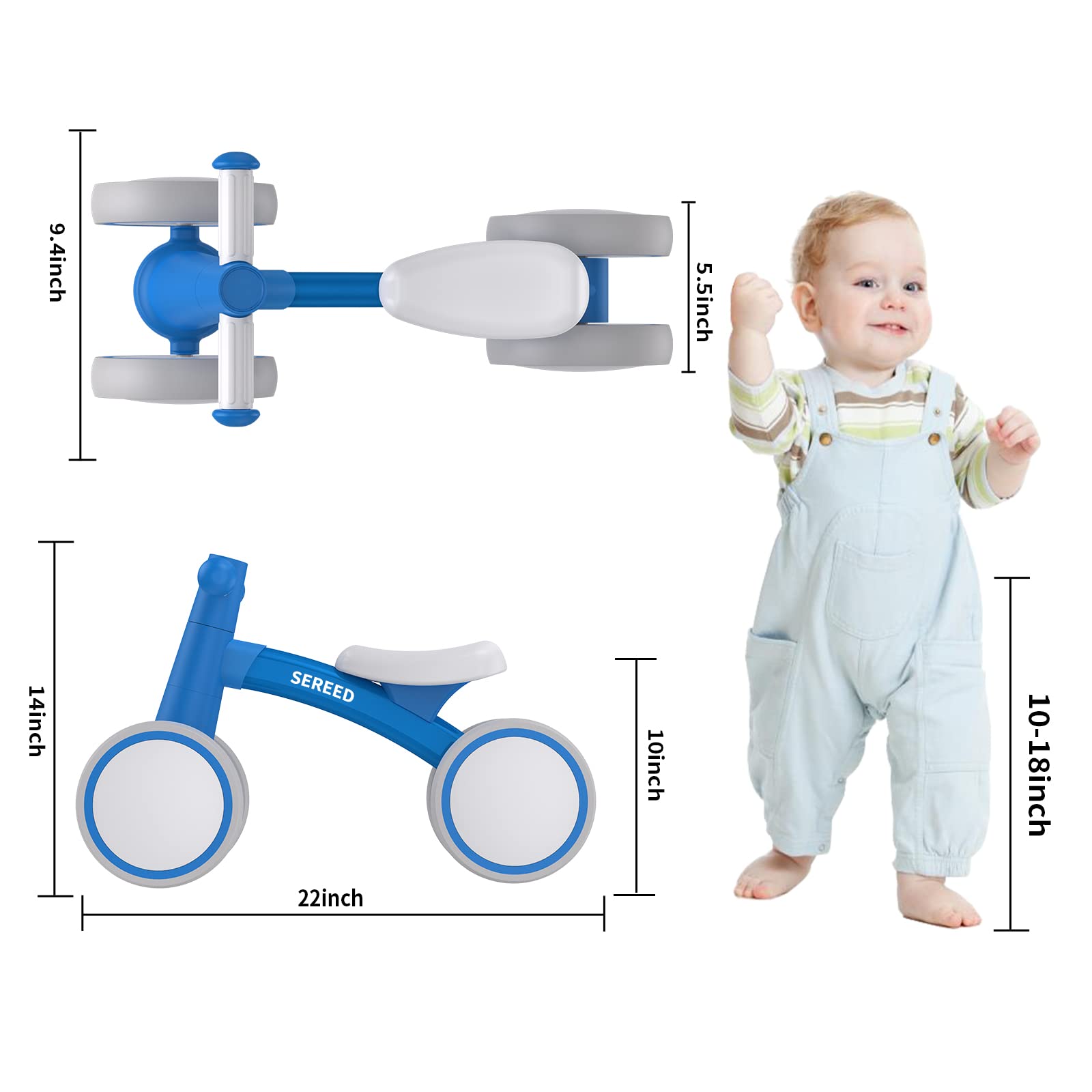 SEREED blue seat closeup emphasizes soft, comfortable ride for toddlers