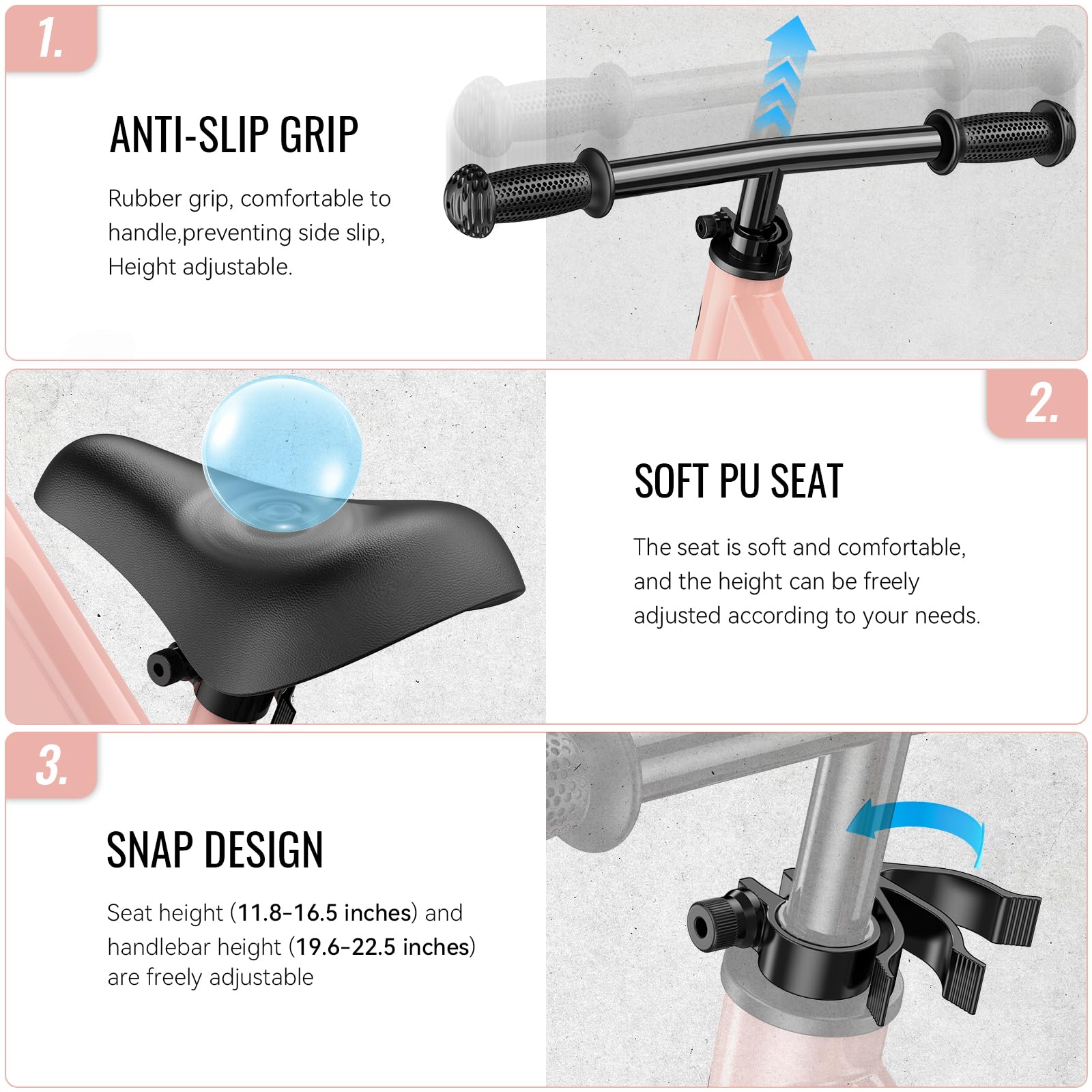 SEREED EVA foam tires provide quiet, non-slip rides.