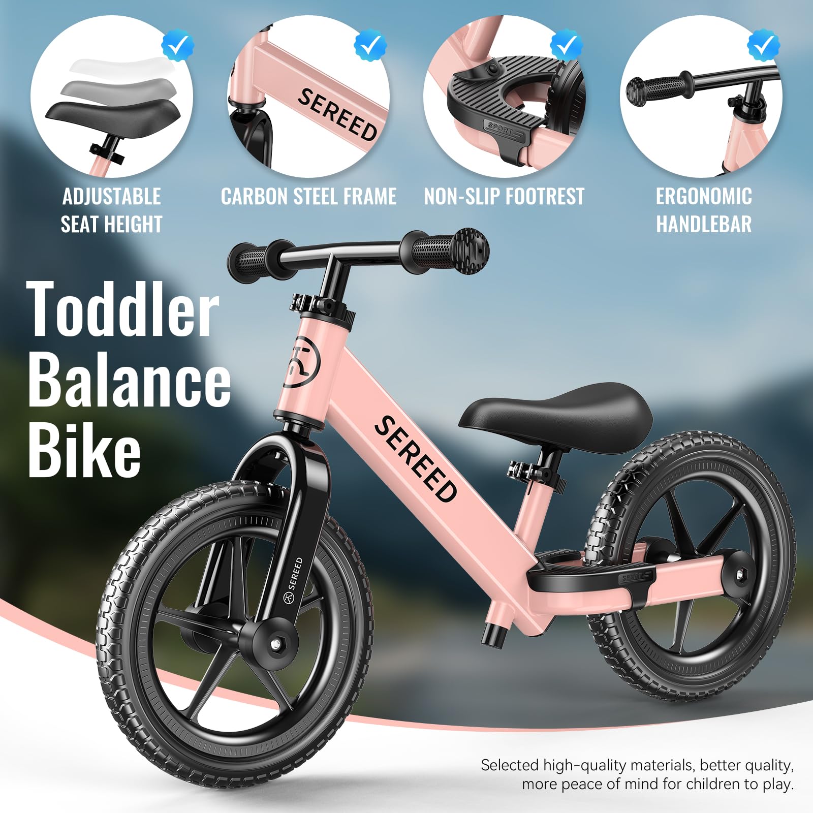 SEREED compact balance bike fits easily in a car trunk for outings.