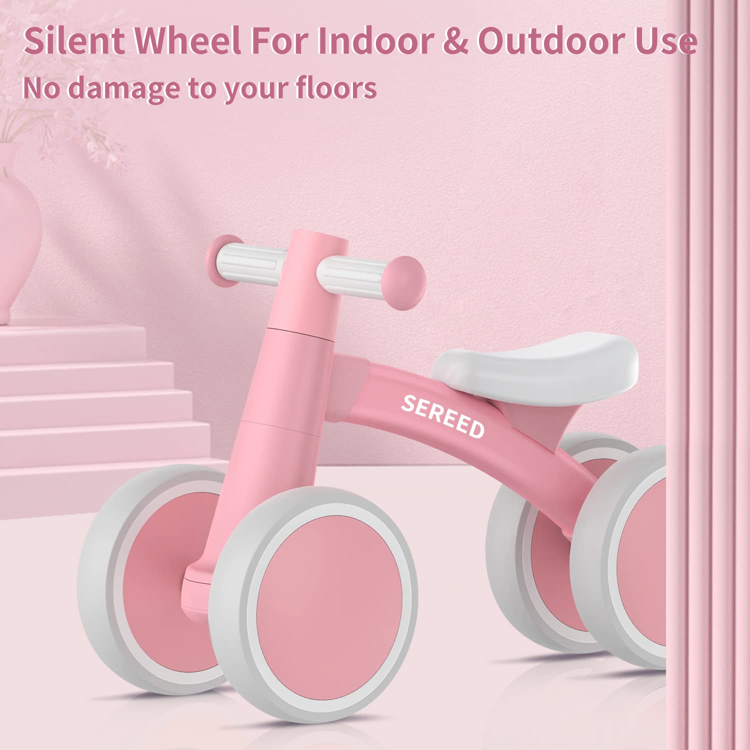 SEREED wheels image highlights wear-resistant tires for indoor and outdoor surfaces