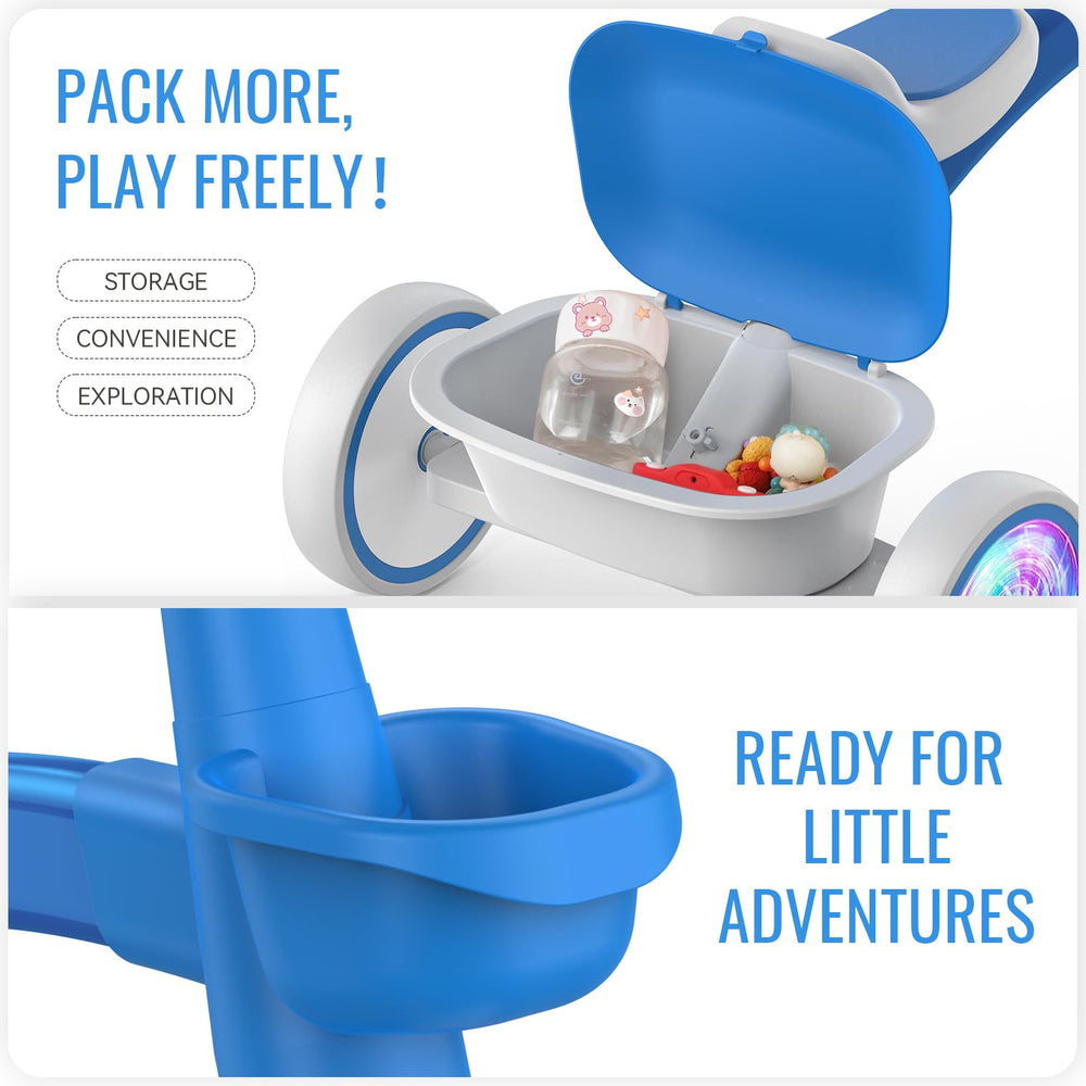 SEREED Colorful Lighting Toddler Tricycle blue handlebar adjustment for a better fit.